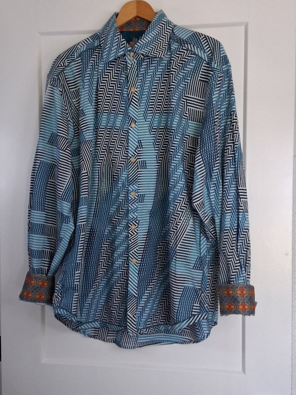 Vintage Robert Graham Wearable Art Shirt Mens 2XL Classic Fit Blue Geometric